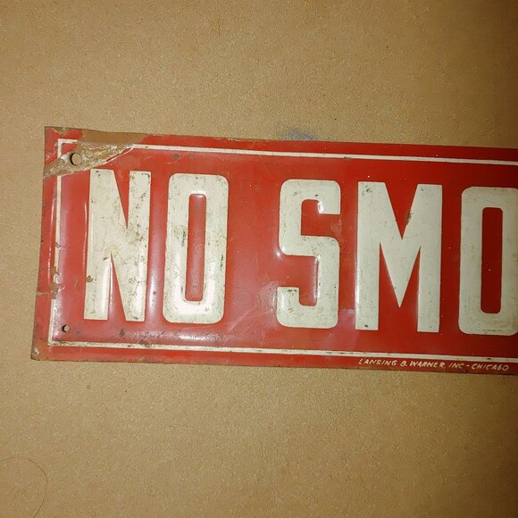 Vintage No Smoking Metal Sign Lansing B Warner Inc Chicago Red  White Decor - Picture 10 of 16
